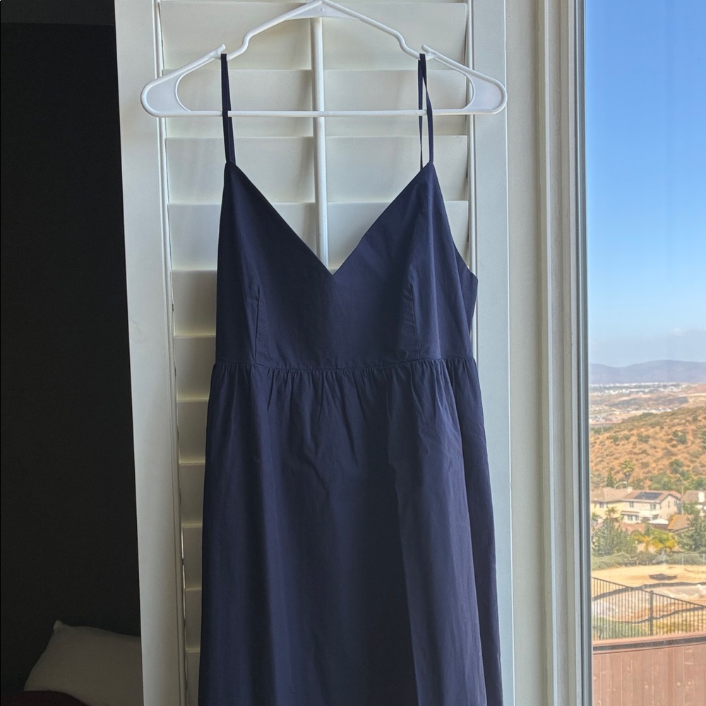 Quince Navy V-Neck 100% Cotton Maxi Dress Navy